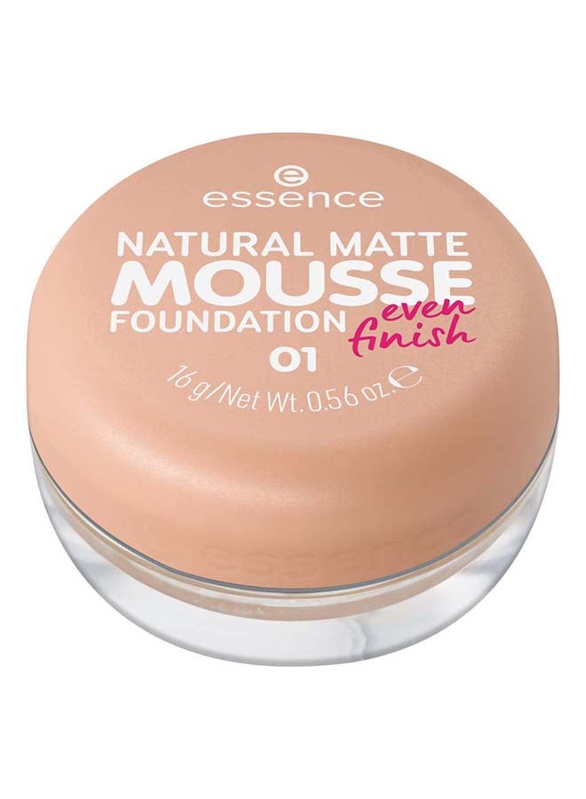 Natural Matte Mousse Foundation | 01 Cool Sand | Medium High Coverage | Long Wearing | 16H Lasting | Waterproof Transfer Proof | Lightweight Matte Finish | 16g Beige 01