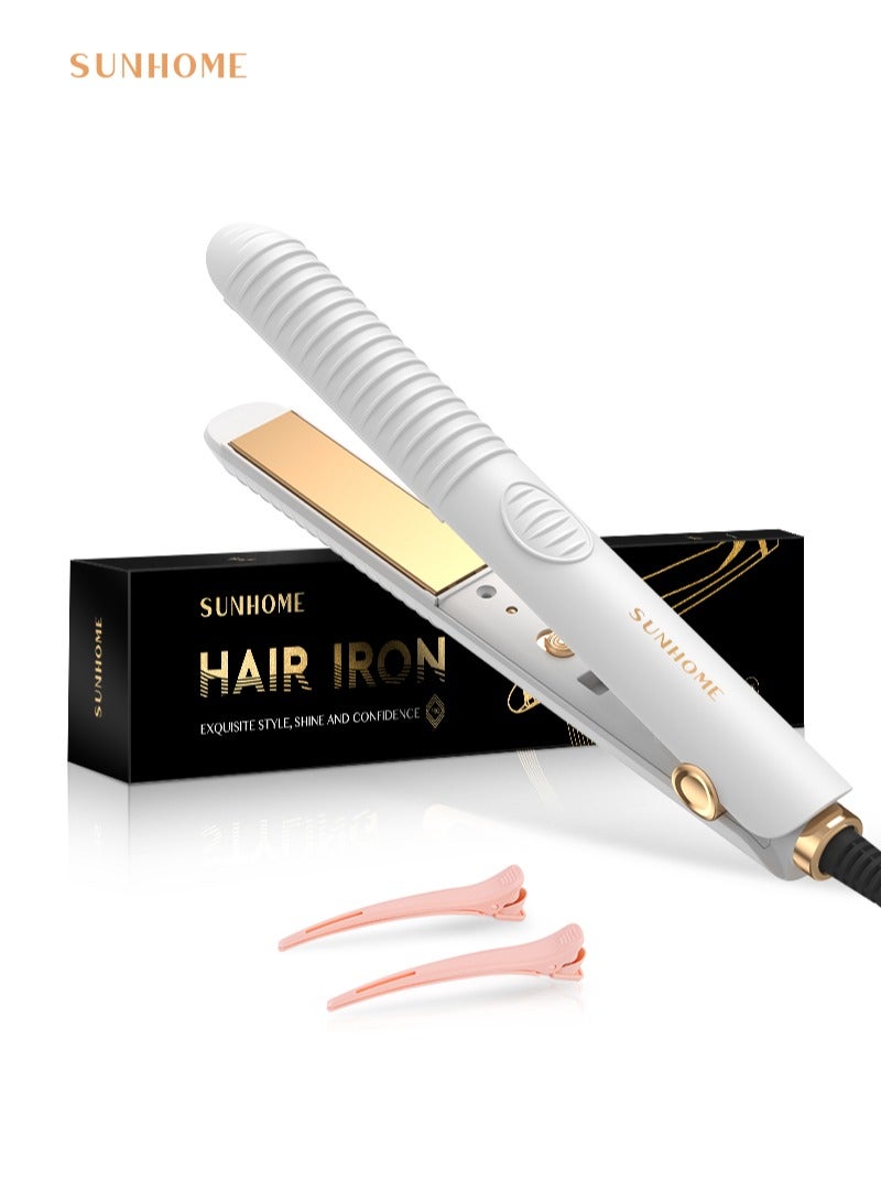Professional Mini Hair Straightener Small Flat Irons For Short Hair Curls Bangs Travel Flat Iron White/Gold