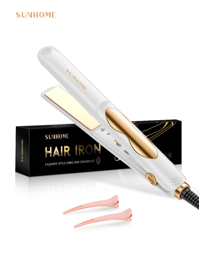 Professional Mini Hair Straightener Small Flat Irons For Short Hair Curls Bangs Travel Flat Iron White/Gold