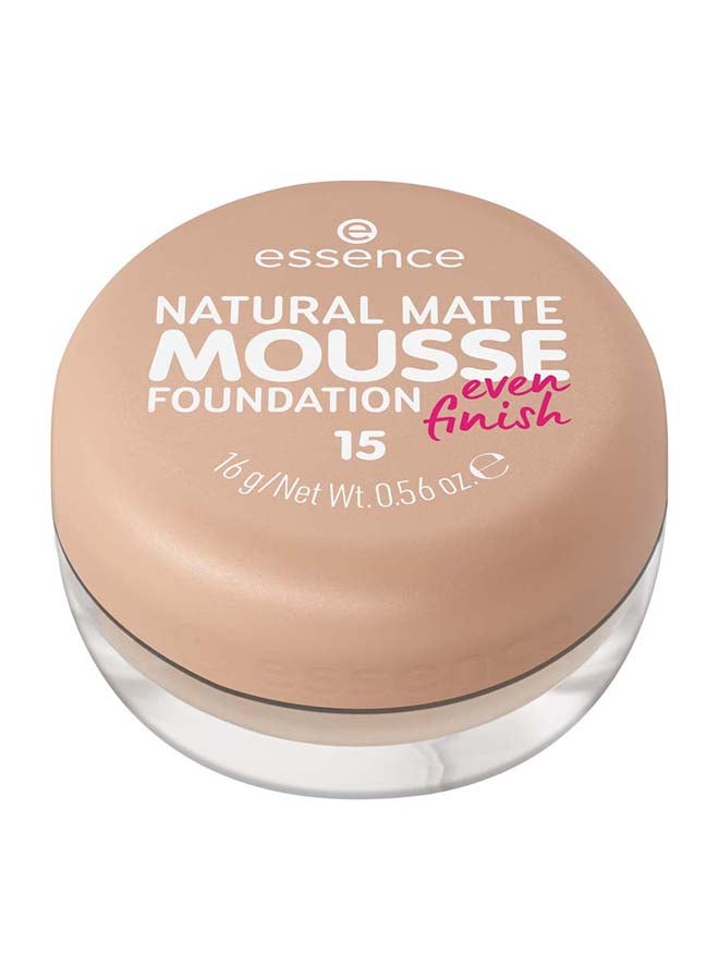 Natural Matte Mousse Foundation | Nude No. 15 Shade | Lightweight Vegan Formula | Medium Coverage | Smooth Matte Finish | Long Lasting | Breathable & Comfortable Wear | 16 g 15