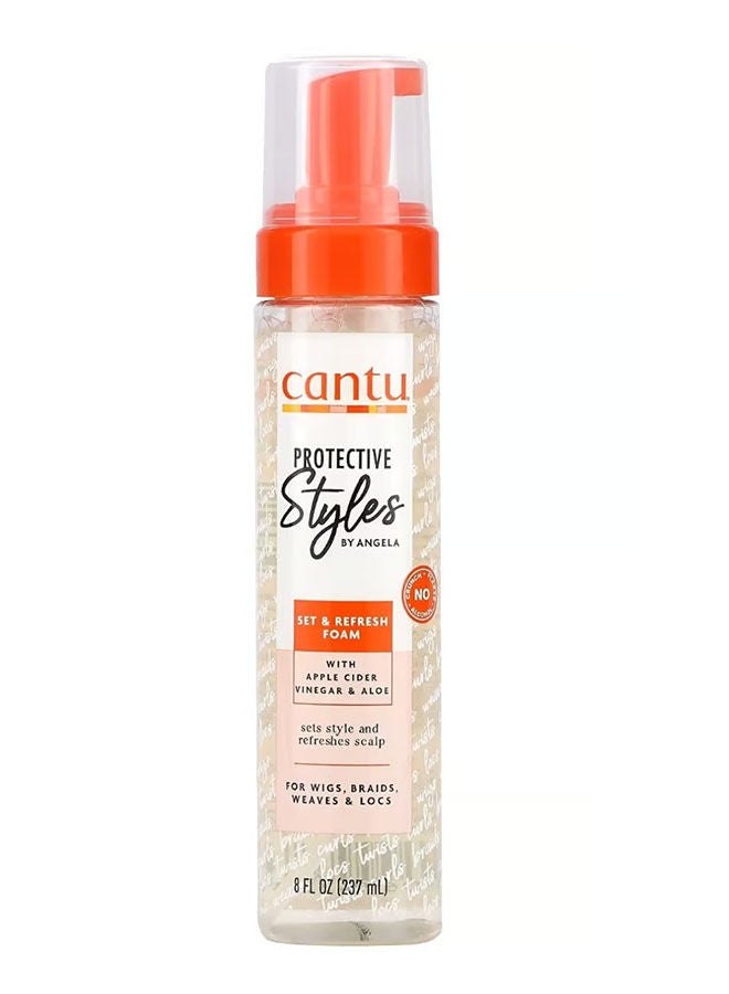 Cantu Protective Styles Set & Refresh Foam 237 ml - Apple Cider Vinegar & Aloe Formula Sets Styles & Refreshes Scalp without Residue, Gentle on Braids, Wigs, Weaves & Locs Clear