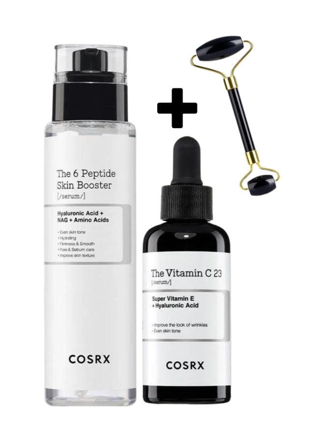 Synergy Duo Blemish & Brightening Booster & Face Massager - The 6 Peptide Skin Booster Serum - Vitamin C 23 Serum -  Certified Original Anti-Aging Solutions for Skin Rejuvenation 170ml