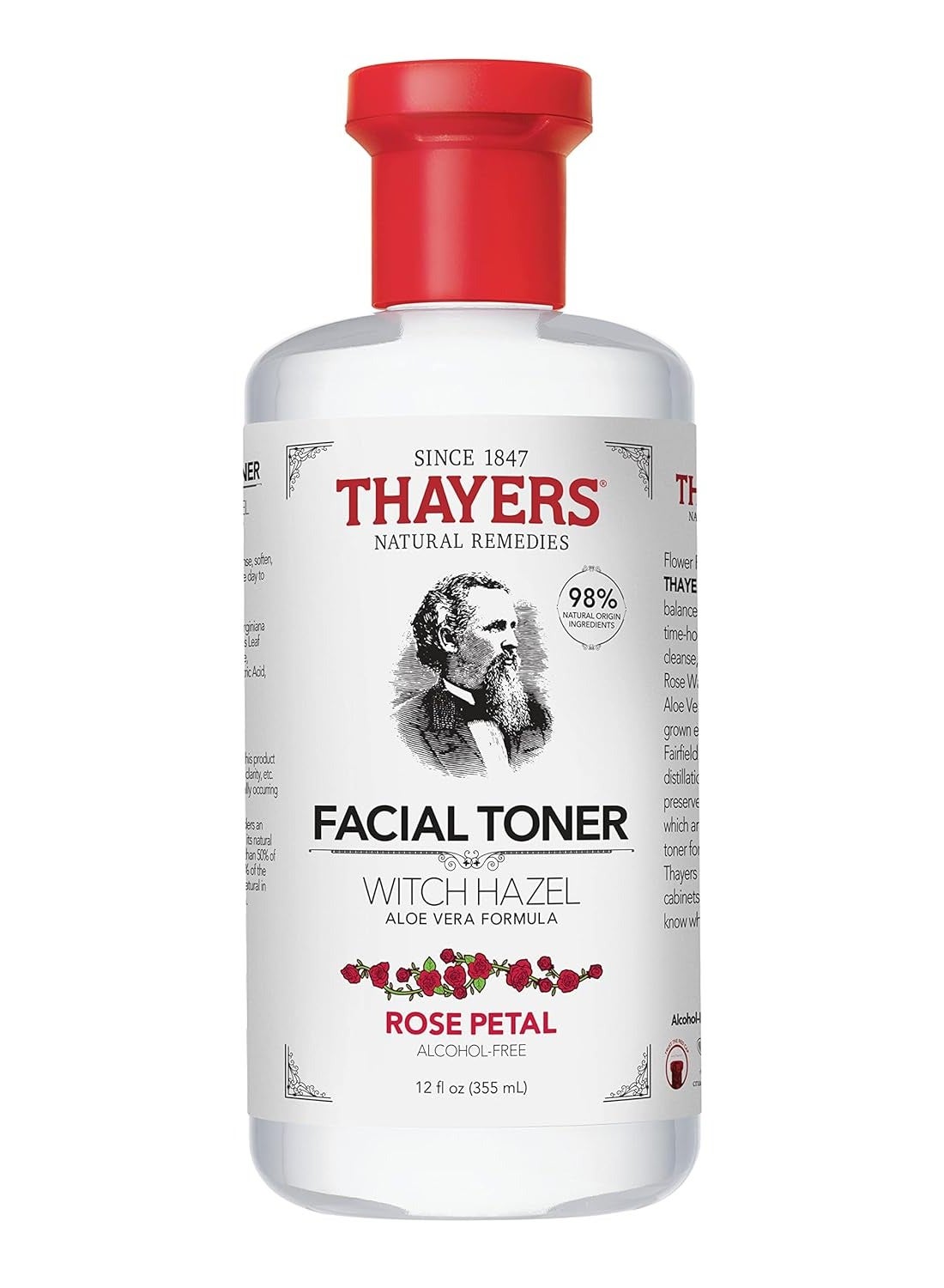 Alcohol-Free Rose Petal Witch Hazel Facial Toner for Glowing Skin, Soothing, Hydrating, Refreshing Toner for Normal and Combination Skin with Enlarged Pores 12 fl ozml