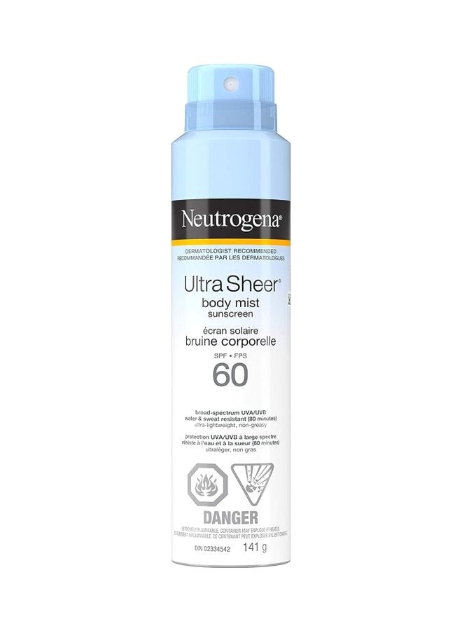 Ultra Sheer Body Mist Sunscreen SPF 60 Spray White 141grams