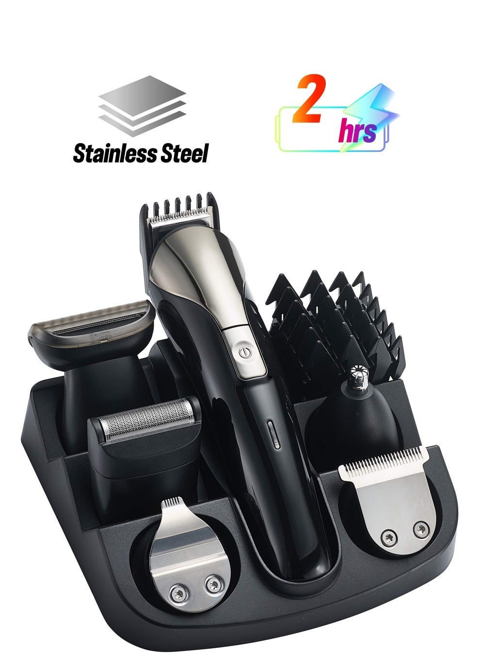 15in1 Rechargeable Hair Clipper Set With HighCapacity Battery And Fast Charging Stainless Steel Blades With Easy Cutting  Box 9 Different Length Limit Combs 2 Hours Continuous Working  SHC-1027N Black