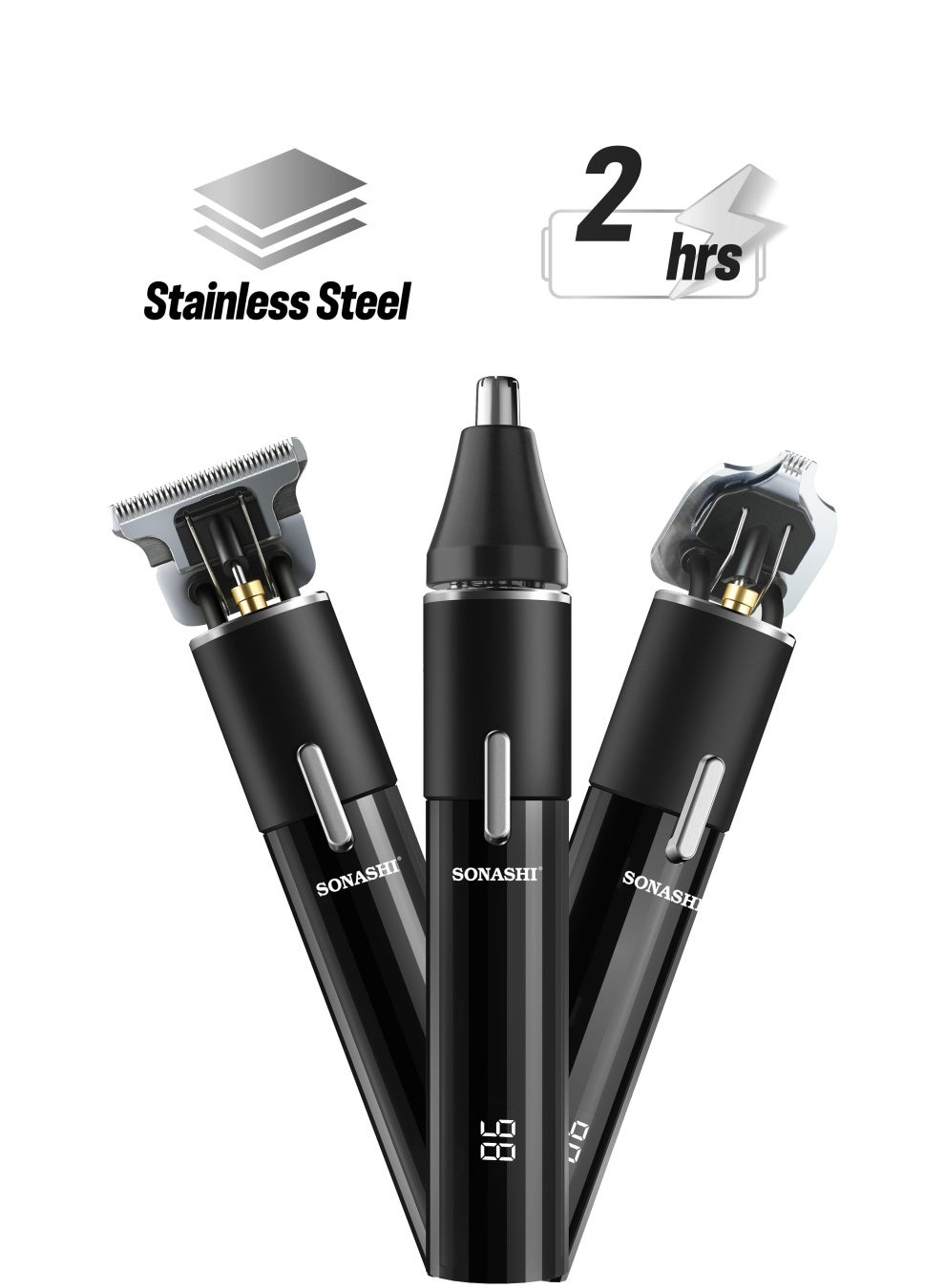6-in-1 Rechargeable Hair Clipper Set - Trimmer/Shaver/Nose Trimmer Stainless Steel Blades For Easy Cutting And LCD Display, Use Time - 2 Hours SHC-1064 Black Black