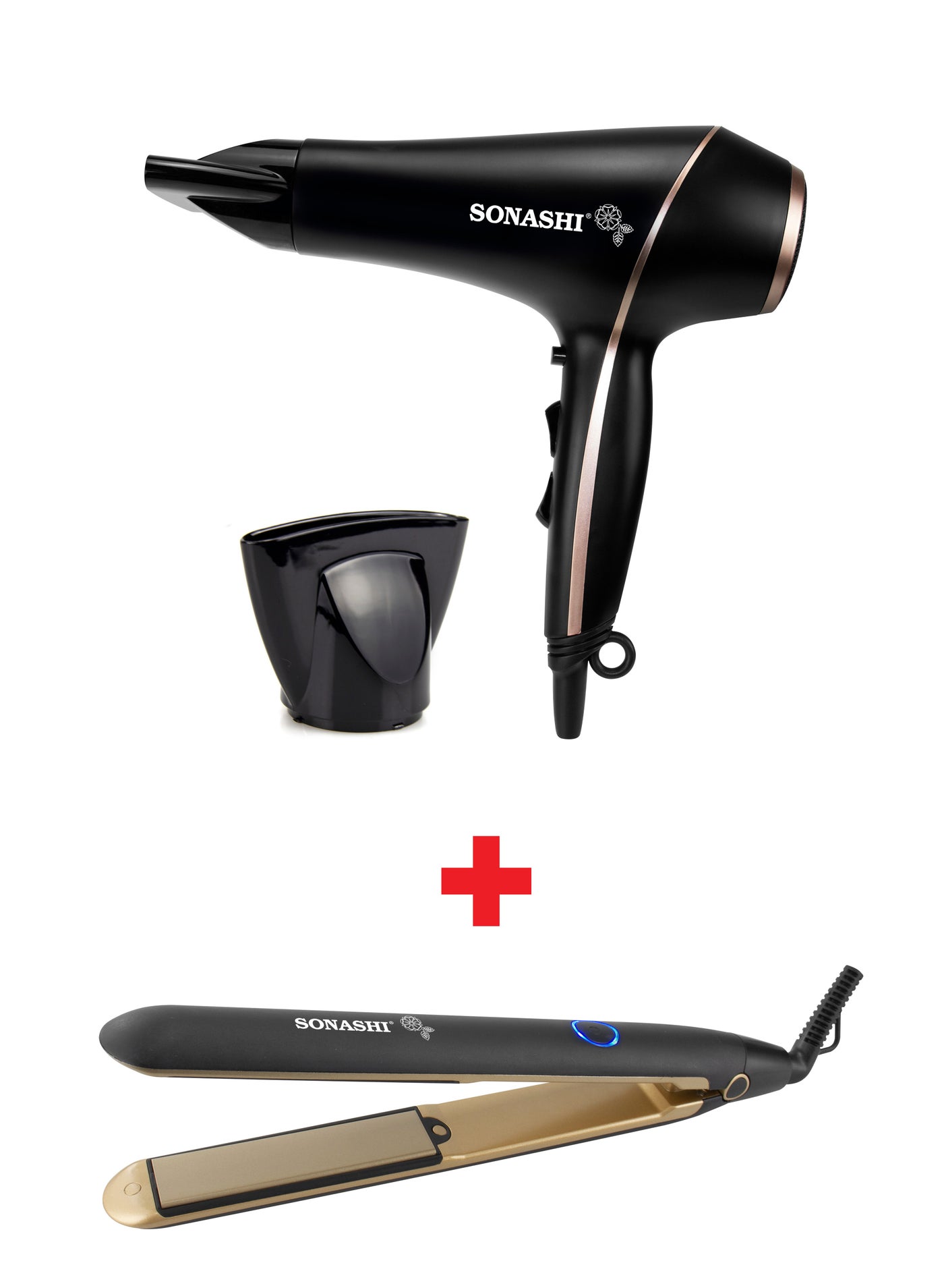 Hair Dryer With Straightener SHD-5004 + SHS-2067N Black/Gold