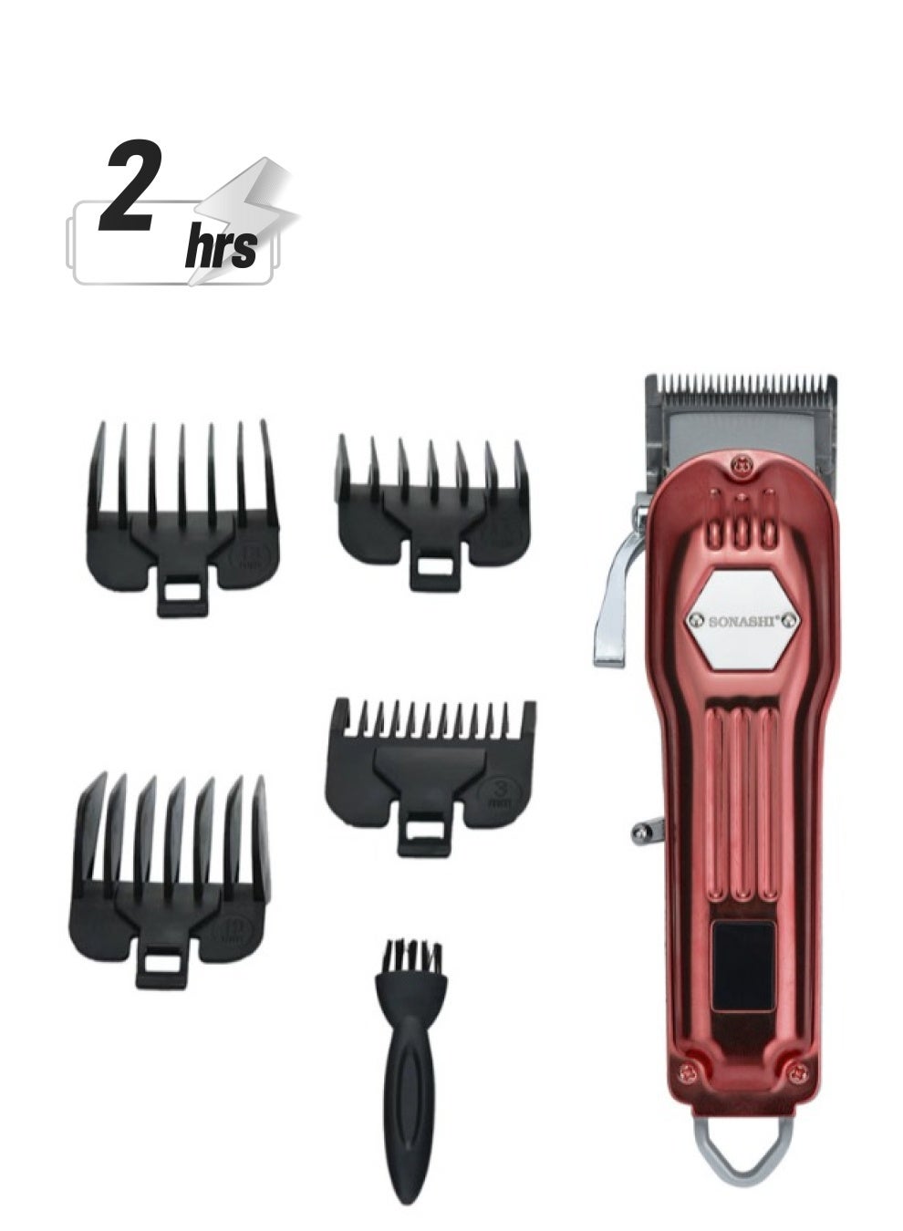 Rechargeable Hair Clipper With Digital LCD Display  2 Hours Continuous Working Time Sharp And Carbon Steel Cutter Blade With HighQuality Metal Body Chargeable And Cordless  SHC-1061 Red