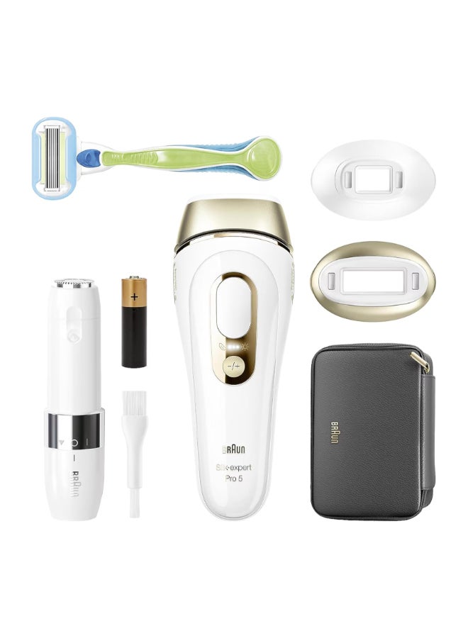 Silk-expert Pro 5 PL5146 IPL with 4 extras: wide head, precision head, Venus razor and soft pouch. White / Gold - image 2