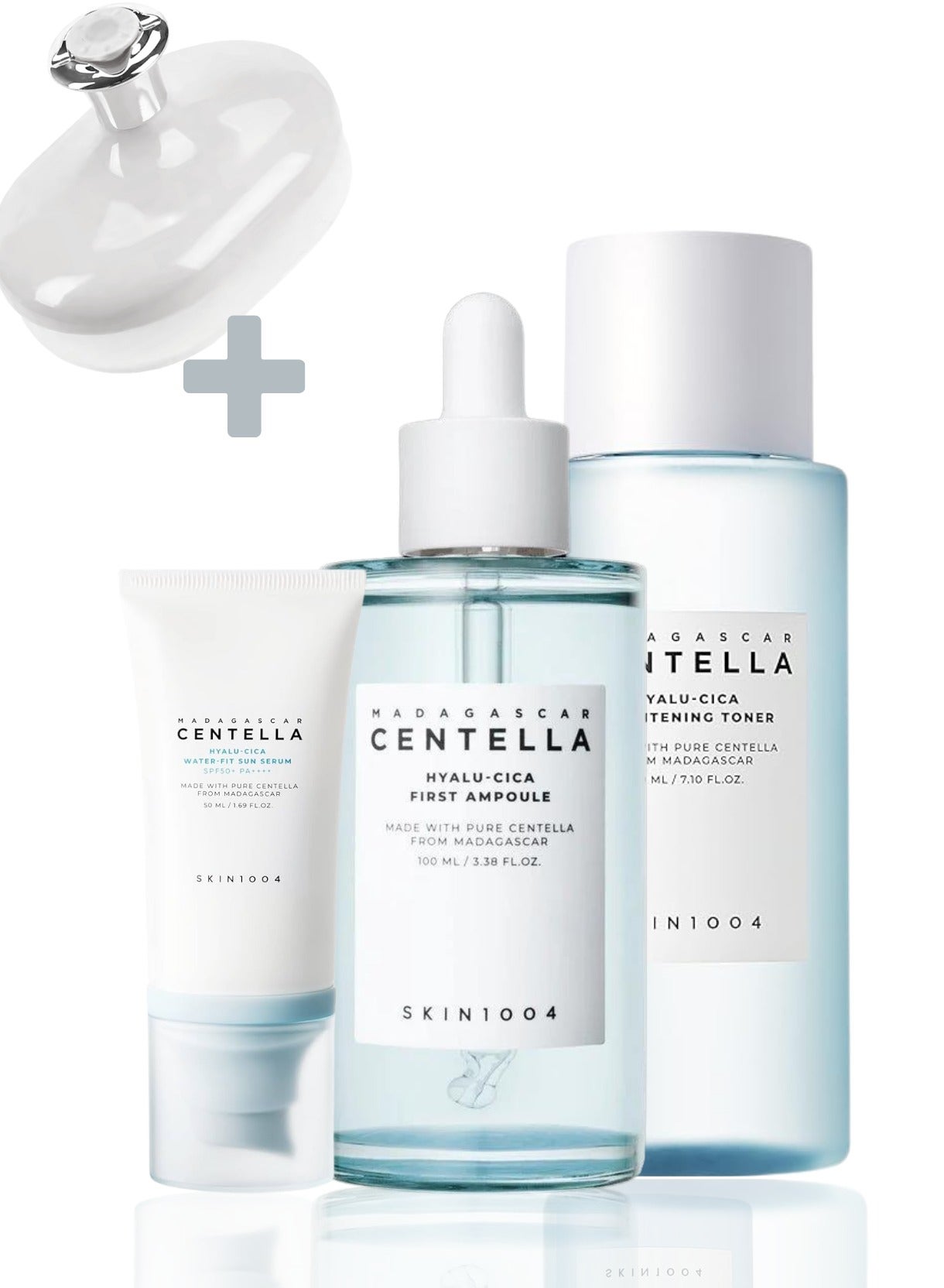 Madagascar Centella Hyalu-Cica Skincare Trio: SPF50+ Sun Serum, Anti-Dark Spot Brightening Toner, & Rejuvenating First Ampoule 360ml