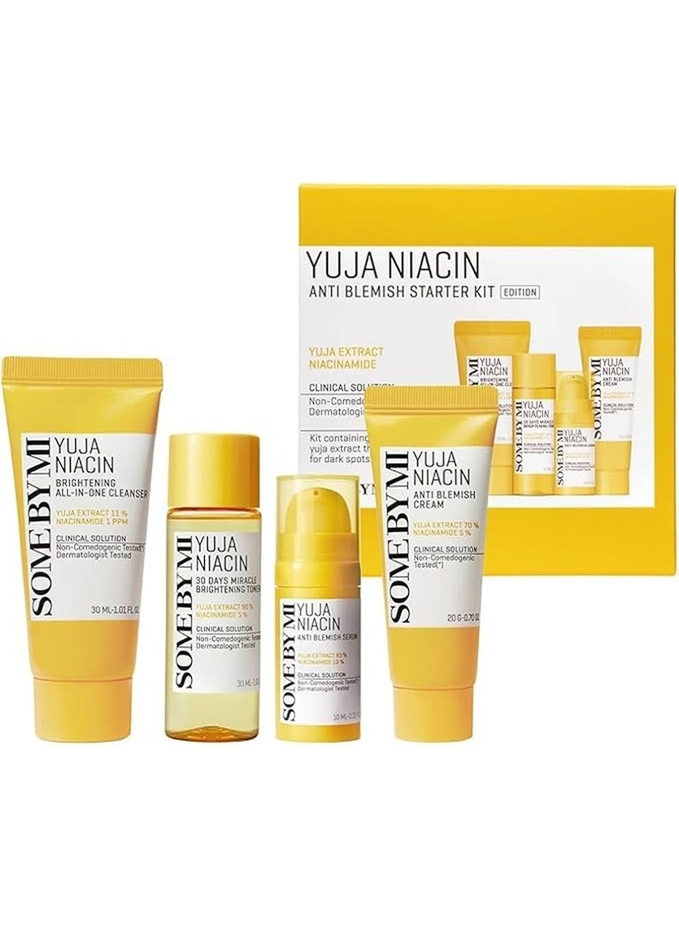 Yuja Niacin Anti-Blemish Starter Kit - Includes Toner 30Ml + Serum 10Ml + Cleanser 30ML + Cream 20G - For Natural Brightening Of Skin - Set Of 4 Travel Kit 70ml & 20G