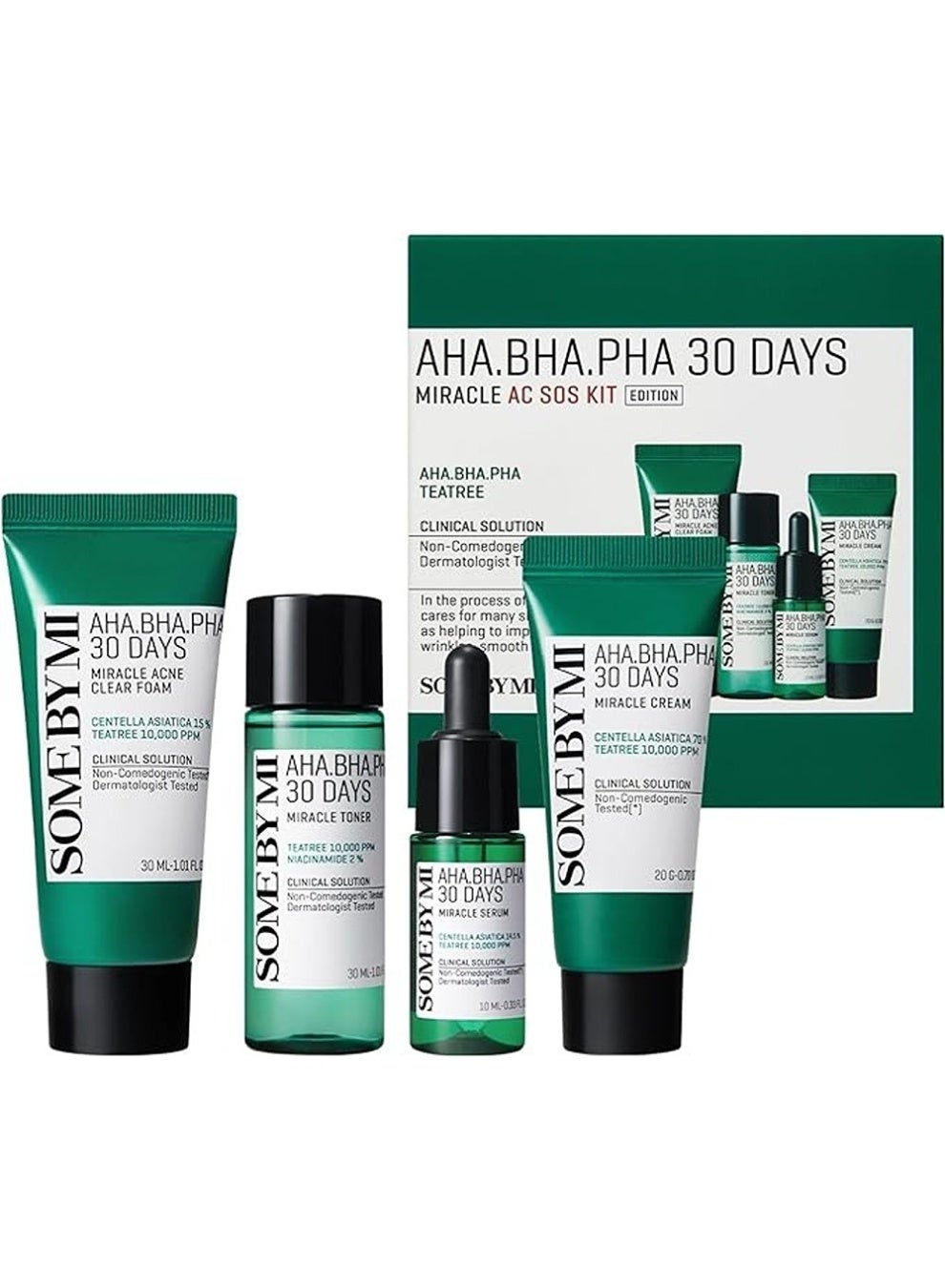 AHA BHA PHA 30 Days Miracle AC SOS KIT Toner + Serum + Cream + Foam - Total 90ml