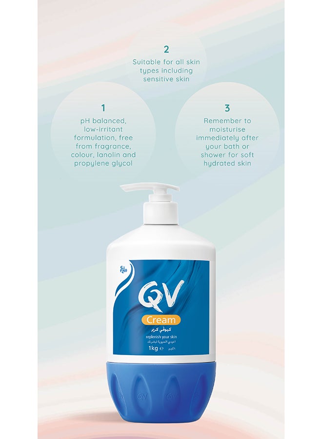 QV Cream Pump (1kg) – Rich Protective Moisturizer for Dry, Very Dry & Sensitive Skin | Hydrating Formula with Squalane, Glycerin, Petrolatum & Dimethicone | Helps Relieve Eczema, Dermatitis & Psoriasis Symptoms | Non-Greasy, Fragrance-Free 1kg - image 4