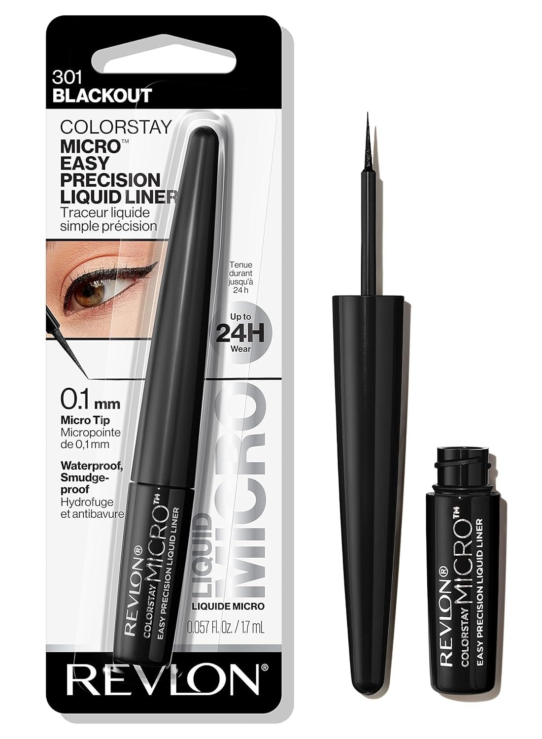 ColorStay Micro Easy Precision Liquid Eyeliner, Waterproof, Smudgeproof, Longwearing with Micro Felt Tip, 301 Blackout, 0.057 fl. Oz 301 Blackout (Pack of 1)