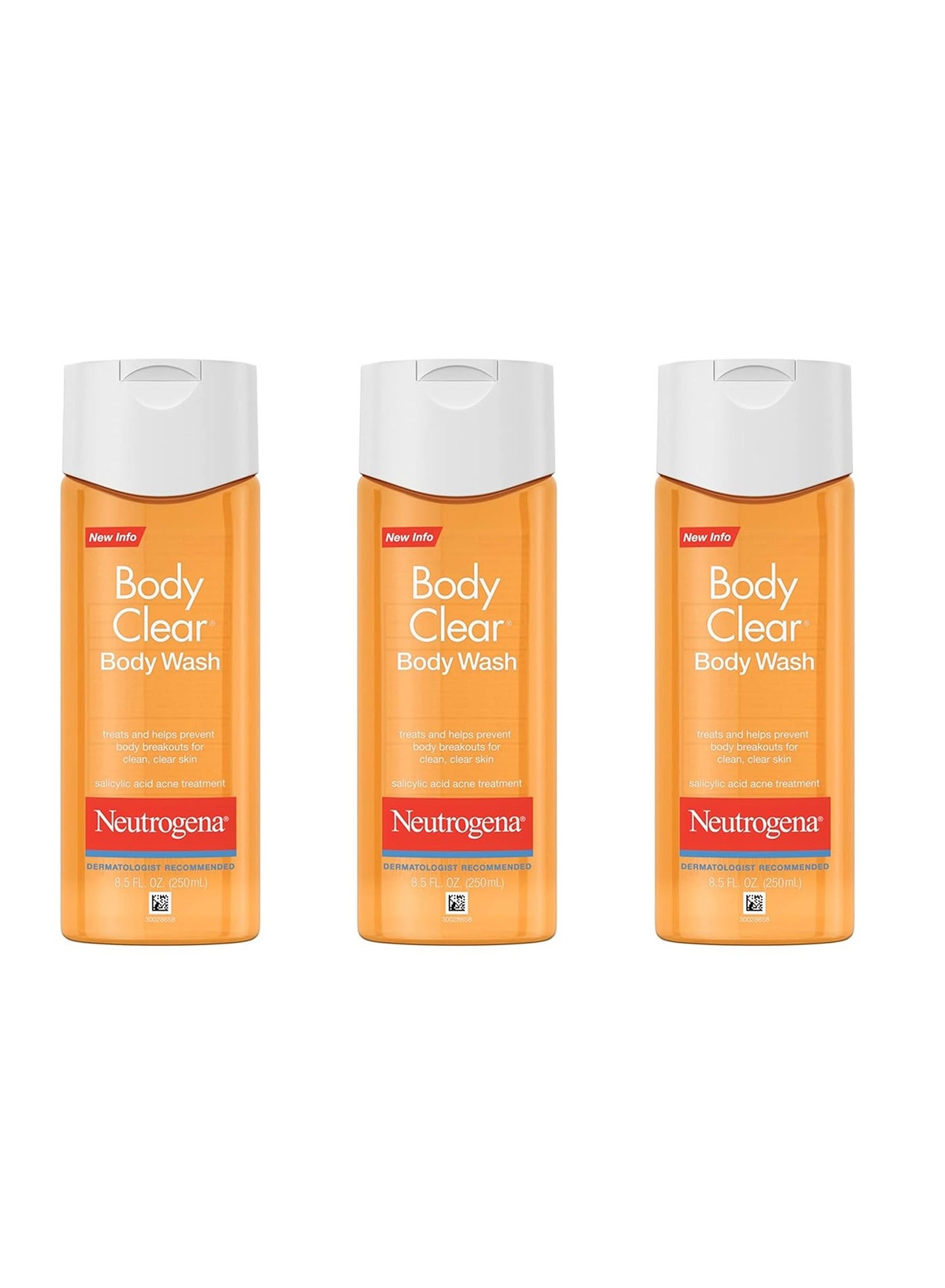 Body Clear Acne Body Wash with Glycerin & 2% Salicylic Acid Acne Medication, Oil-Free Acne Wash for Breakouts on Back, Chest & Shoulders, Non-Comedogenic, 8.5 fl. oz, Pack of 3Fluid Ounce