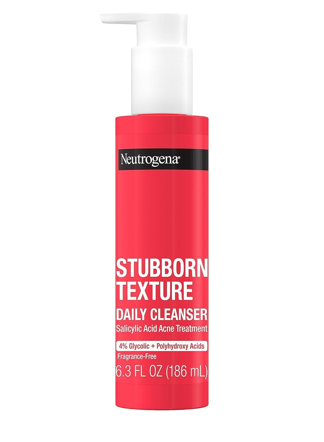 Stubborn Texture Daily Acne Facial Cleanser, Salicylic Acid Face Wash + Glycolic & Polyhydroxy Acids, Fragrance-Free, 6.3 fl. Oz 186 mlml