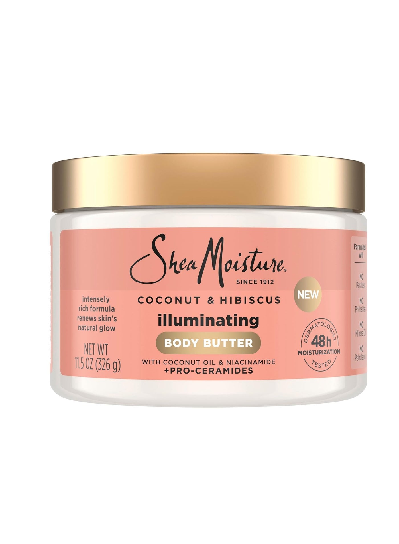 Illuminating Body Butter with Coconut & Hibiscus, Niacinamide and Pro-Ceramides, Renewing Skin’s Natural Glow, 48H Moisturizing 11.5 oz 326 ggrams