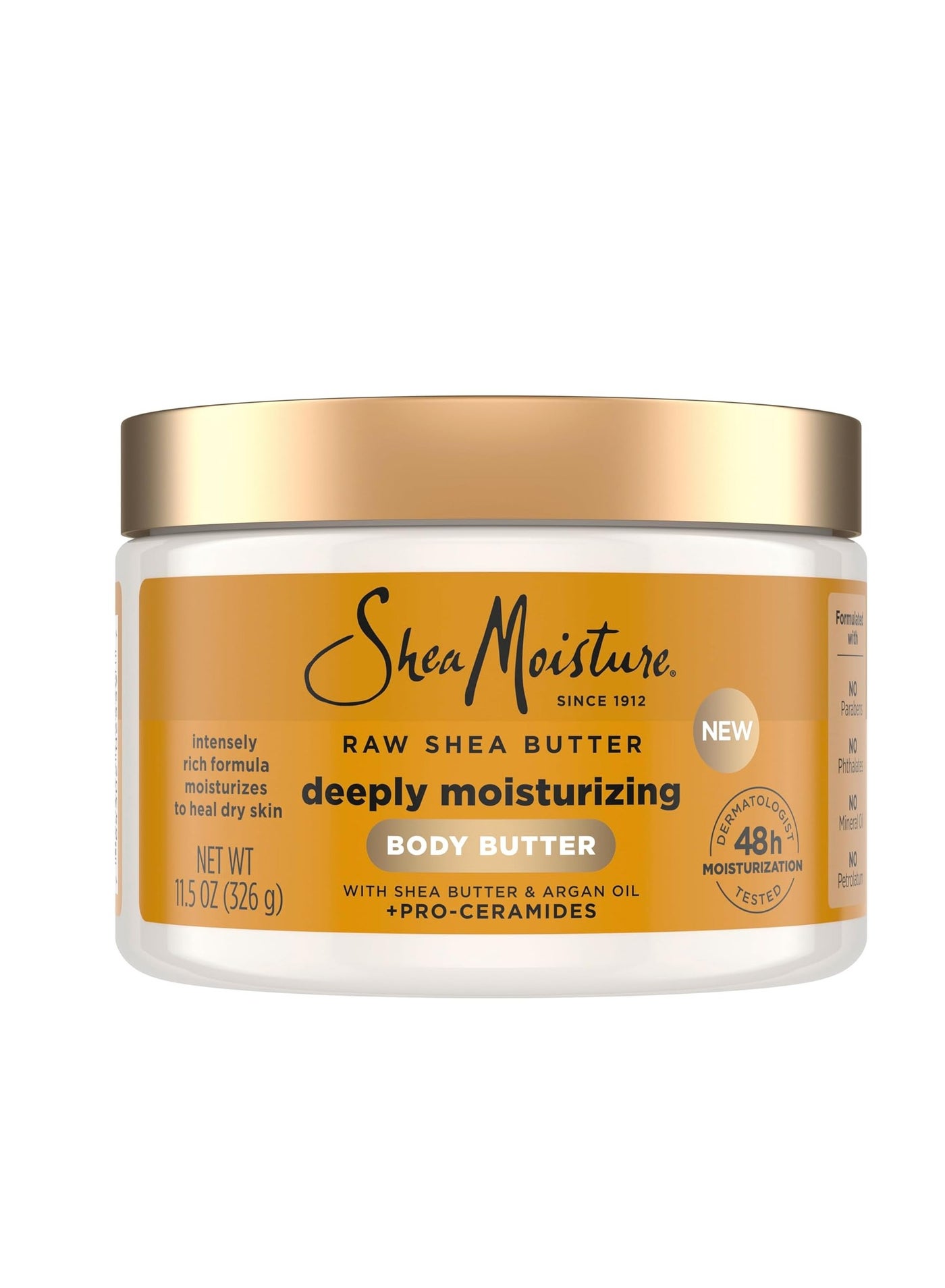 Deeply Moisturizing Body Butter with Raw Shea Butter, Argan Oil and Pro-Ceramides, Rich Hydration & Healing of Dry Skin, 48H Moisturizing 11.5 oz 326 ggrams