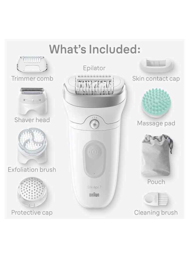 Silk-epil 7 SkinSpa 7-081 Epilator Wet & Dry, Deep body exfoliation brush, Pouch. + 6 Extra White - image 2