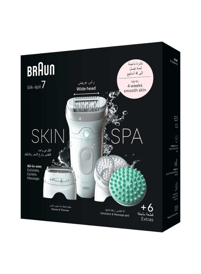 Silk-epil 7 SkinSpa 7-081 Epilator Wet & Dry, Deep body exfoliation brush, Pouch. + 6 Extra White - image 8