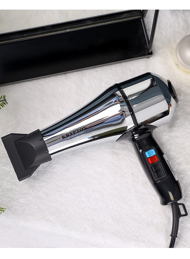 Professional Hair Dryer – 2000W, Turbo Motor, Mirror Body, 3 Heat And 2 Speed Settings, Detachable Filter And Nozzle Silver