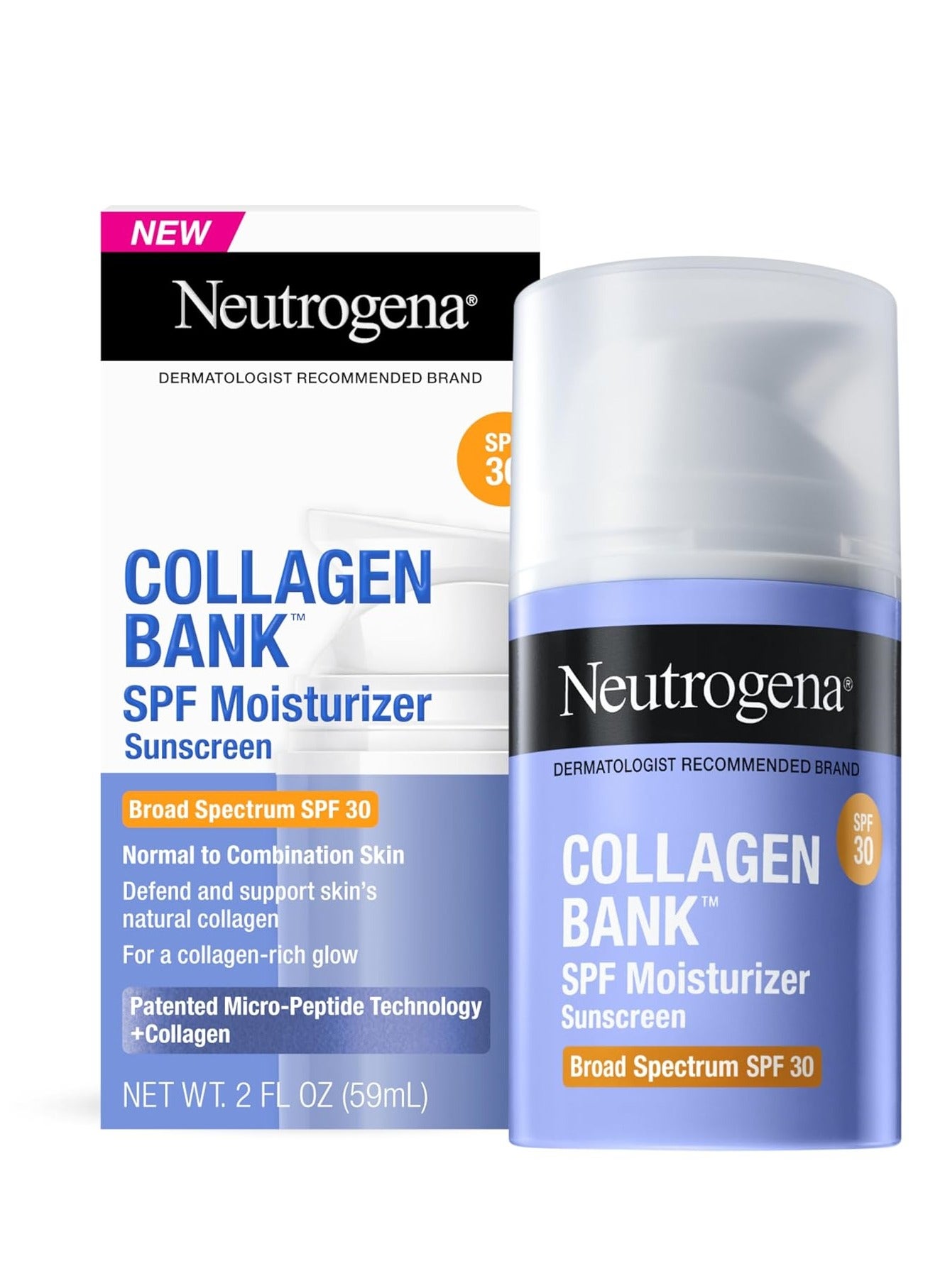 Neutrogena Collagen Bank Face Moisturizer with SPF 30 Sunscreen, Daily Anti-Aging Face & Neck Collagen Cream with Micro-Peptides & SPF to Support & Protect Skin’s Natural Collagen 2 fl ozFluid Ounce