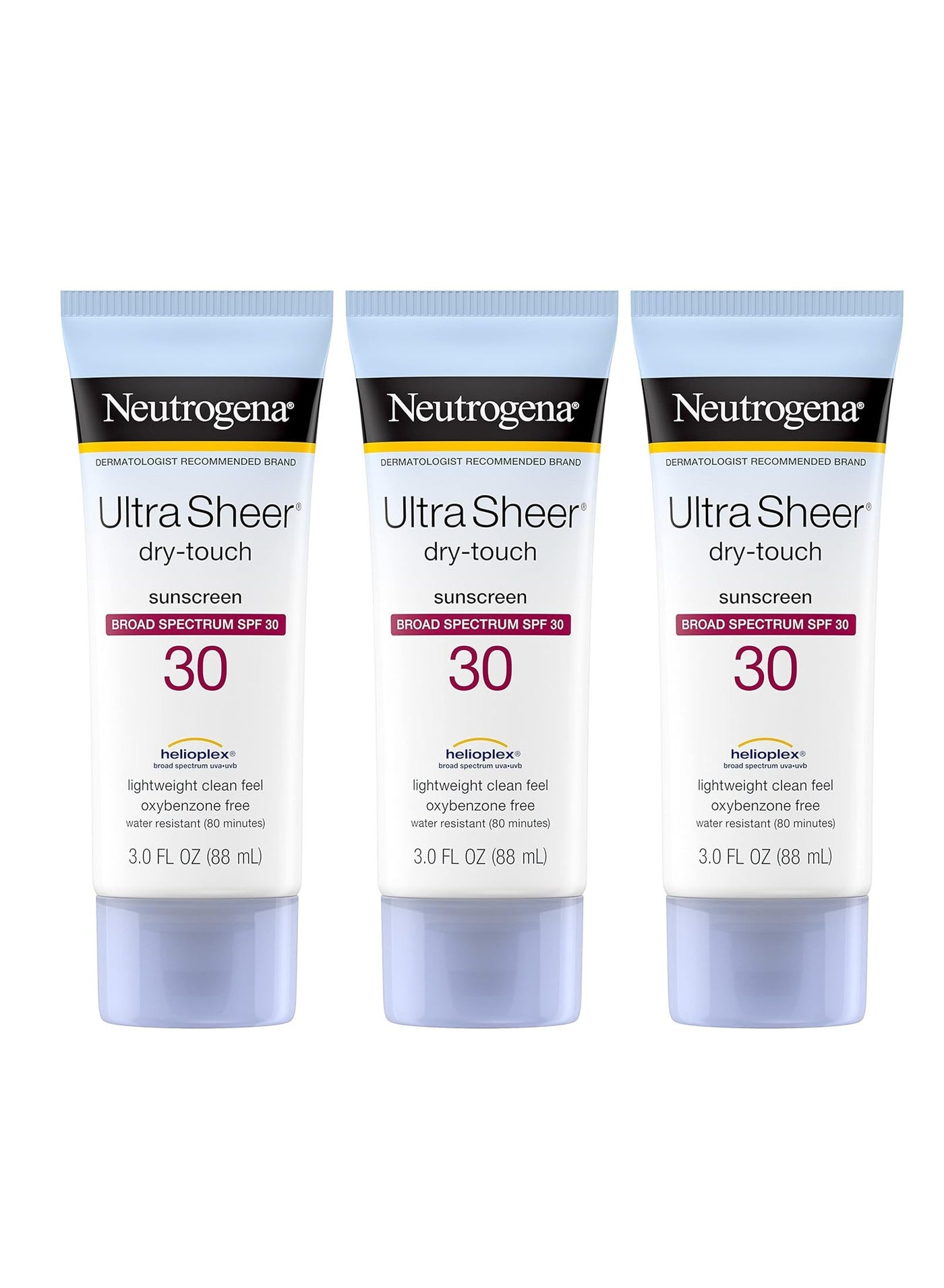 Ultra Sheer Dry-Touch Sunscreen Lotion, Broad Spectrum SPF 30 UVA/UVB Protection, Oxybenzone-Free, Water Resistant, Non-Comedogenic, Non-Greasy, Travel Size 3 Fl Oz - Pack of 3Fluid Ounce