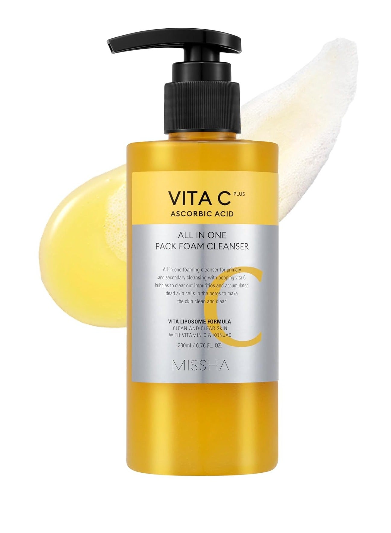 Vita C All-In-One Bubble Foam Facial Cleanser 6.76 Fl oz / 200ml- Deep Pore Detox, Magic Bubbles with 99% Pure Vitamin C, Korean Face Wash - Removes Impurities, Makeup, Blackheads, Whiteheads 200 mlml