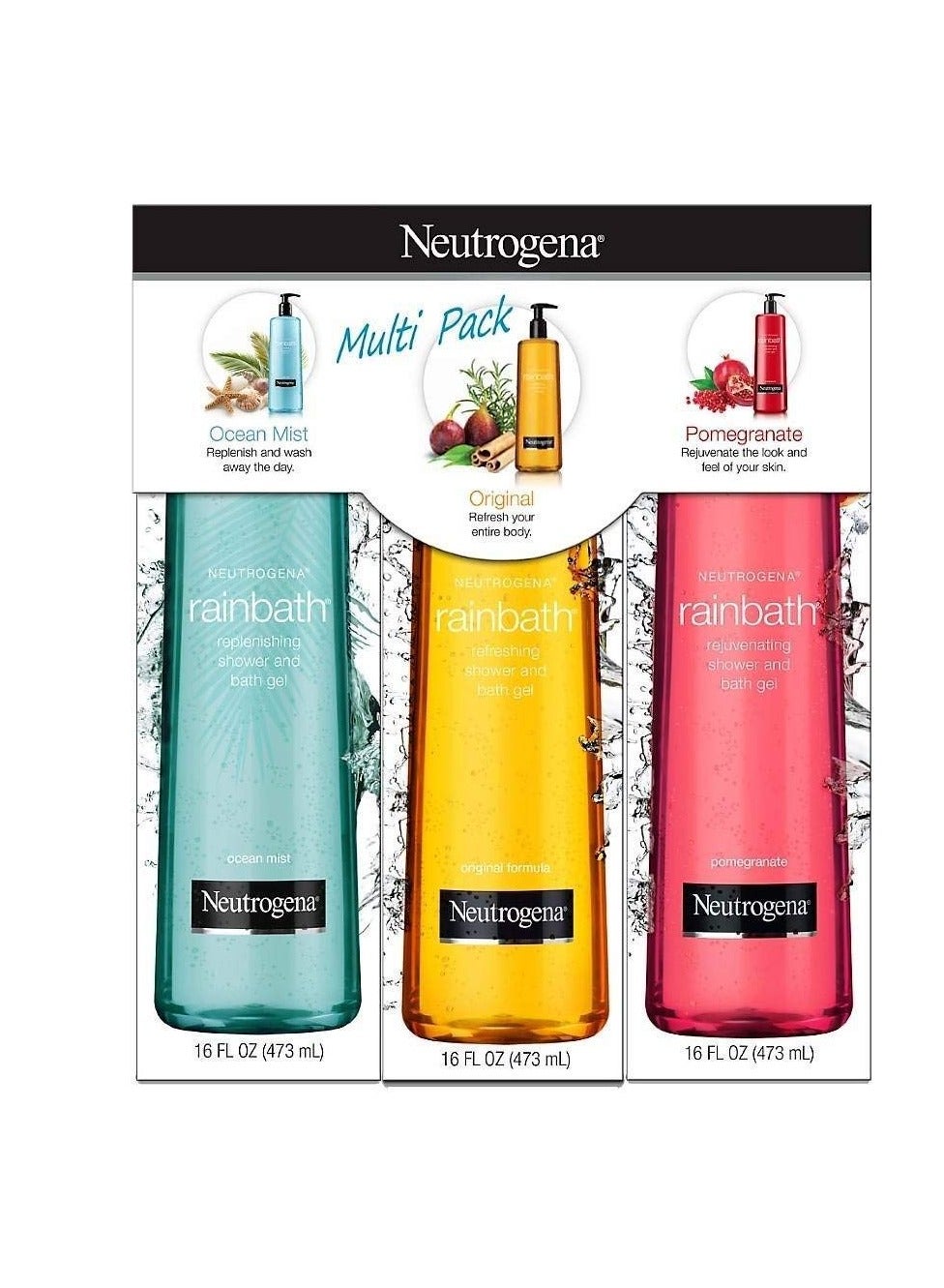 Neutrogena Rainbath Multi-Pack of 3, 1 Original Formula, 1 Pomegranate and 1 Ocean Mist, 16 fl oz bottles 16 fl oz - Pack of 3Fluid Ounce
