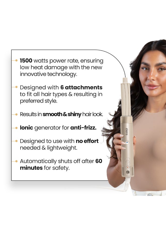Multi Styler for All Hair Types – 6-in-1 Styling Tool with Auto-Wrap Curlers, Blow Dryer, Round & Oval Brush – 1500W Ionic Hair Styler for Frizz-Free Waves & Salon Blowouts Rose Gold - image 2