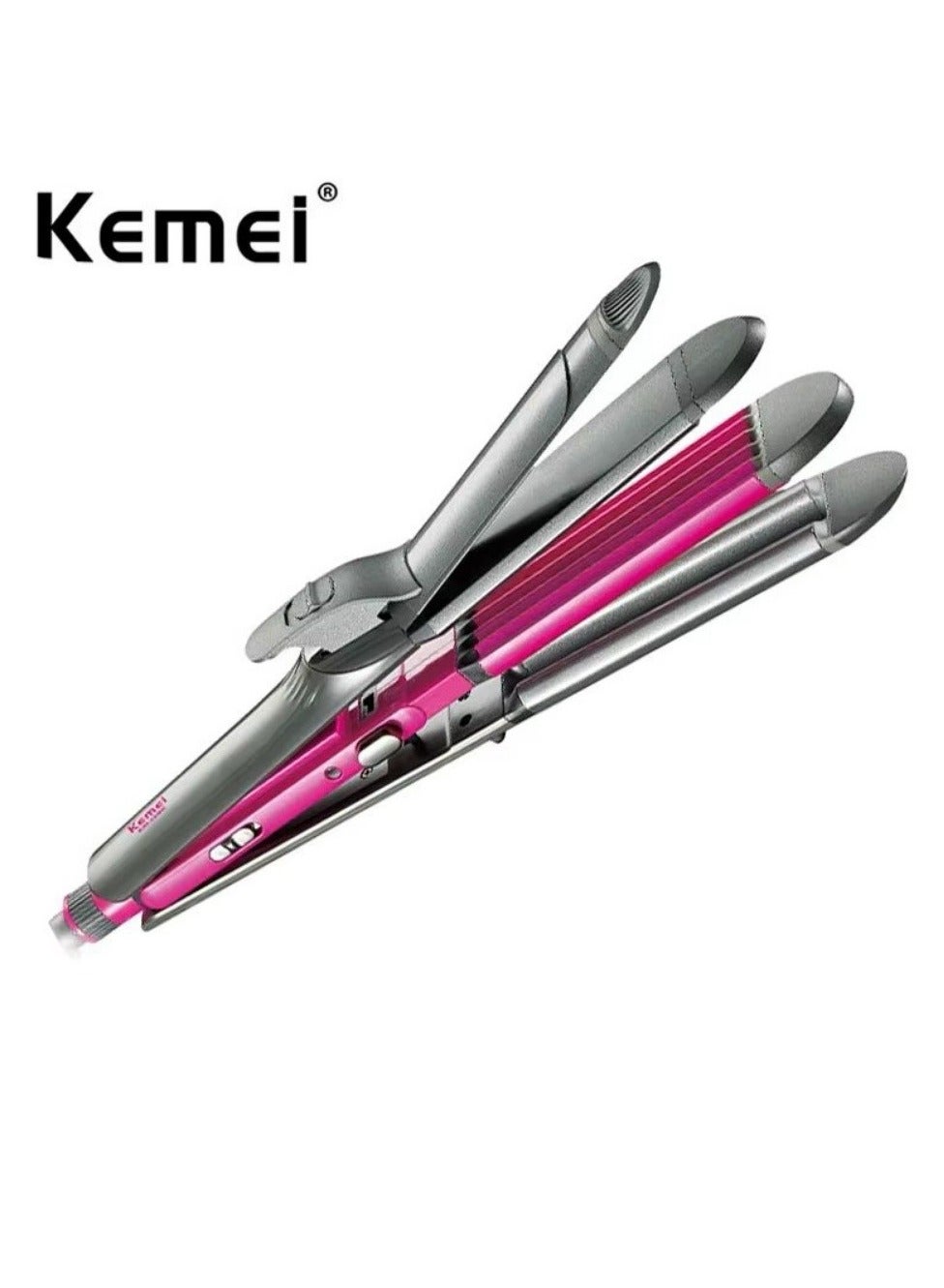 KM-1397 4-in-1 Professional Hair Styler Straightener, Curler, Crimper & Waver Ceramic Plates Adjustable Temperature Multicolour