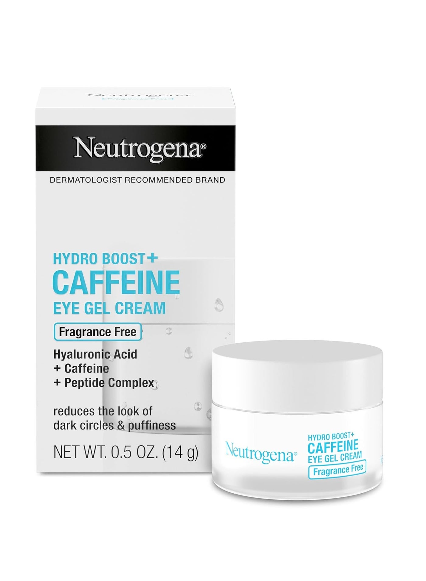 Neutrogena Hydro Boost + Eye Cream for Dark Circles & Puffiness, Under Eye Cream with Caffeine, Hyaluronic Acid and Peptides, Fragrance Free, 0.5 oz 0.5 ozounce