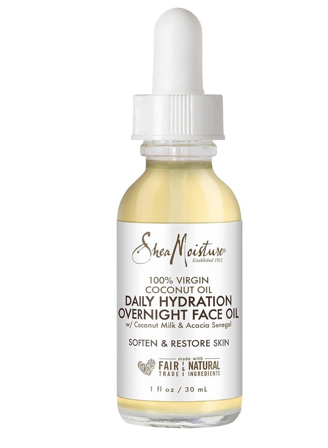 SheaMoisture Overnight Face Oil for All Skin Types 100% Virgin Coconut Oil for Daily Hydration 1 oz 1 fl ozFluid Ounce
