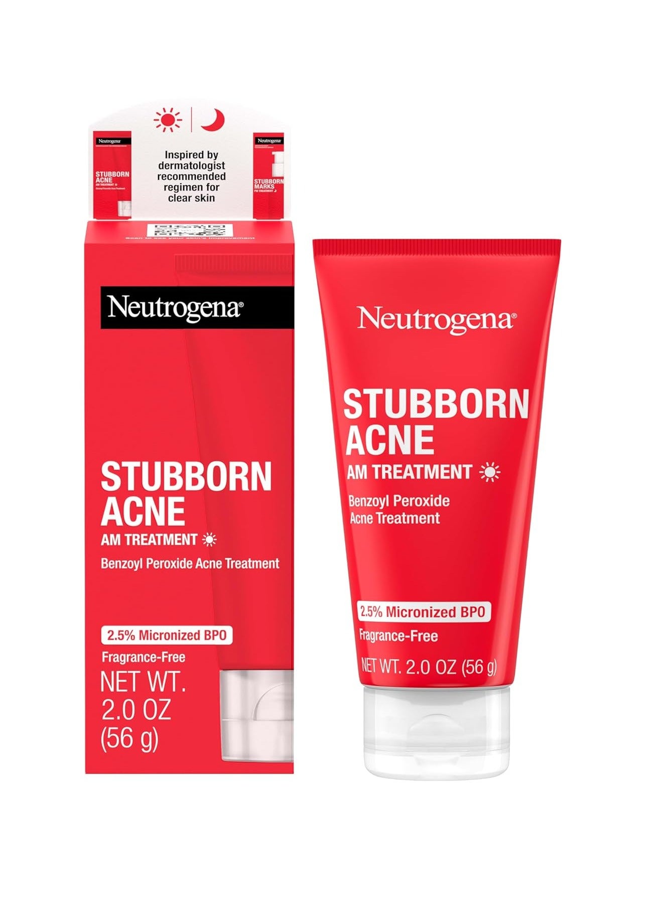 Neutrogena Stubborn Acne AM Face Treatment with 2.5% Micronized Benzoyl Peroxide Acne Medication, Oil-Free Daily Facial Treatment Reduces Size & Redness of Breakouts, Paraben-Free, 2.0 oz 2.0 ozounce