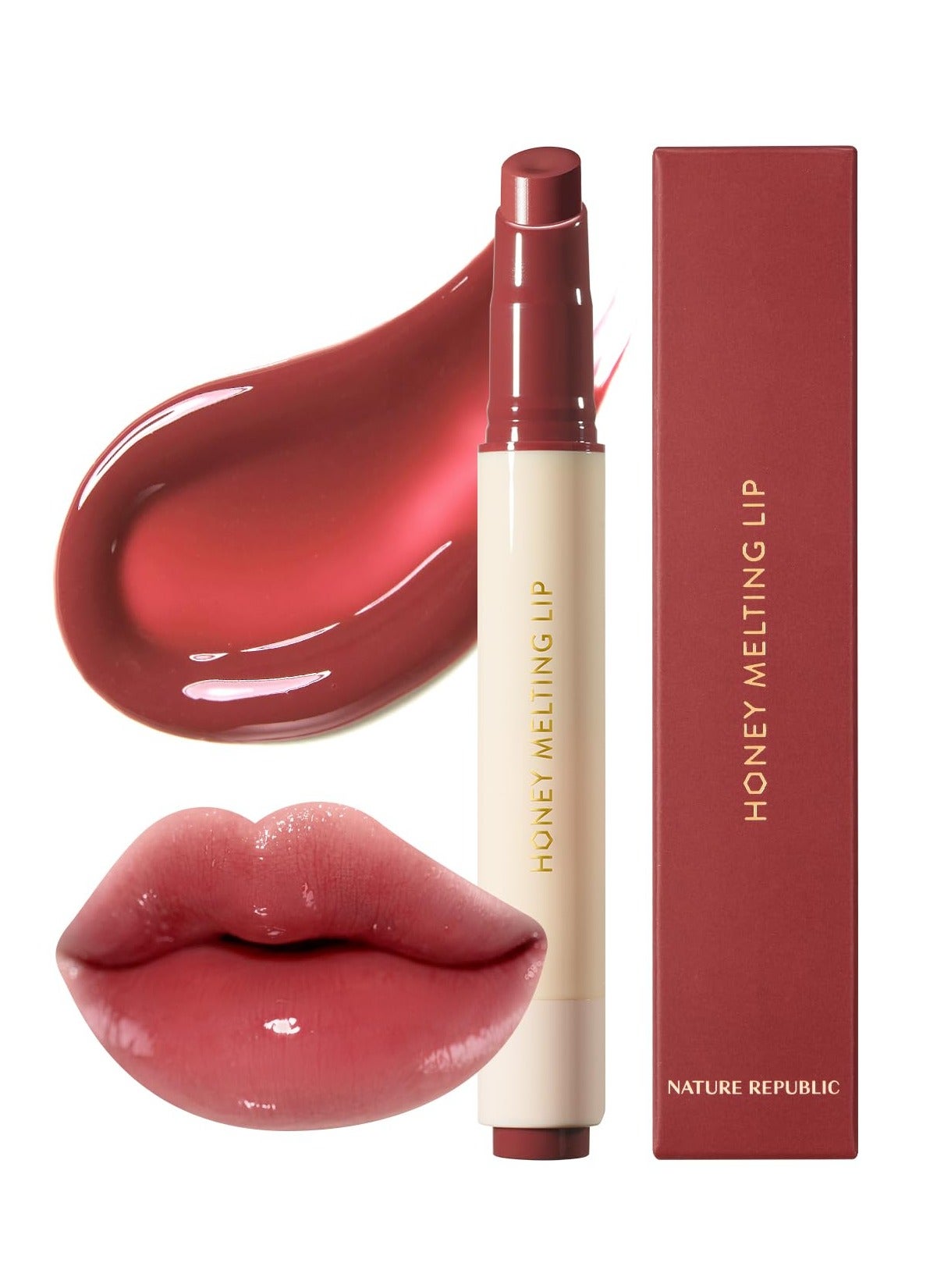 Nature Republic HONEY MELTING LIP (05 PLUM) SOFT LIP STICK, Hydrating Gloss, Moisturizing balms, Sheer tint, Shine & Glowy Finish, korean make up
