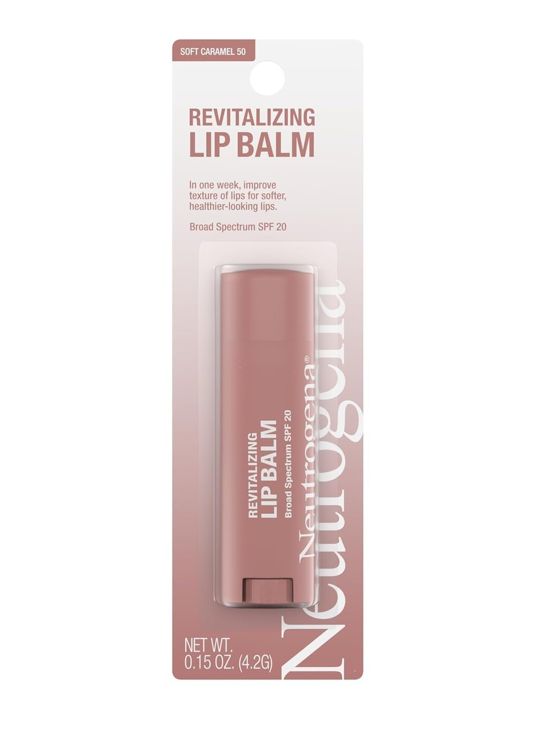 Neutrogena Revitalizing and Moisturizing Tinted Lip Balm with Sun Protective Broad Spectrum SPF 20 Sunscreen, Lip Soothing Balm with a Sheer Tint in Color Soft Caramel 50,.15 oz