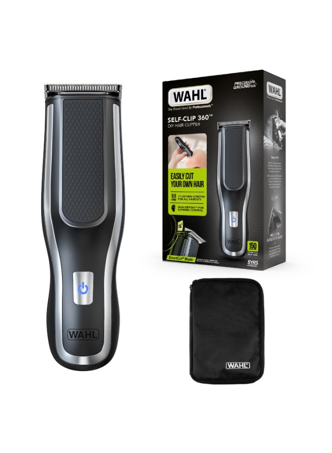 Clipper Kit Self Clip 360 - Self Hair Clipping, Cordless, Black, 10 Attachment Combs, Usb Charging, Long Life Battery, Self Grooming, Diy, Rinseable Blades, Easy Grip, Lightweight black