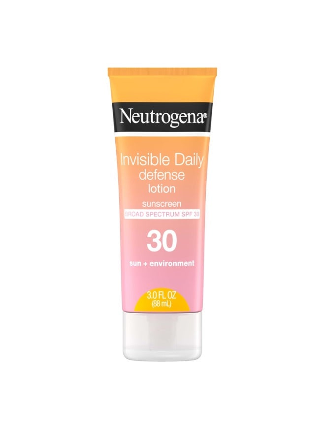 Invisible Daily Defense Sunscreen Lotion, Broad Spectrum SPF 30, Oxybenzone-Free & Water-Resistant, Sun & Environmental Aggressor Protection, Antioxidant Complex 3.0 fl. ozFluid Ounce