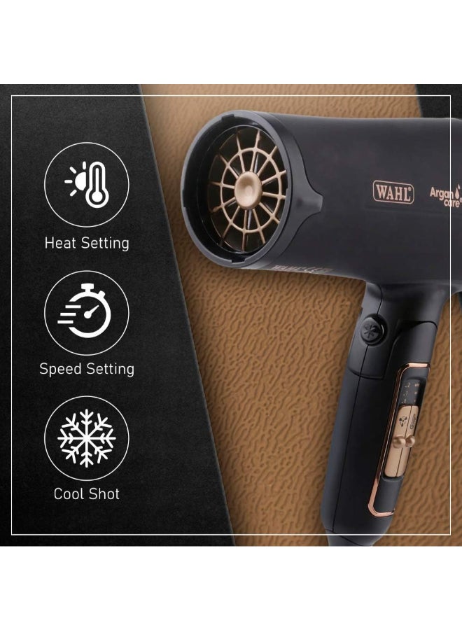 Pro Shine Hair Dryer 2200W – Argan Oil Infused Professional Blow Dryer with 3 Heat & 2 Speed Settings, Cool Shot, Diffuser & Concentrator Attachments – Lightweight & Travel-Friendly – 05449-027 Balck - image 6