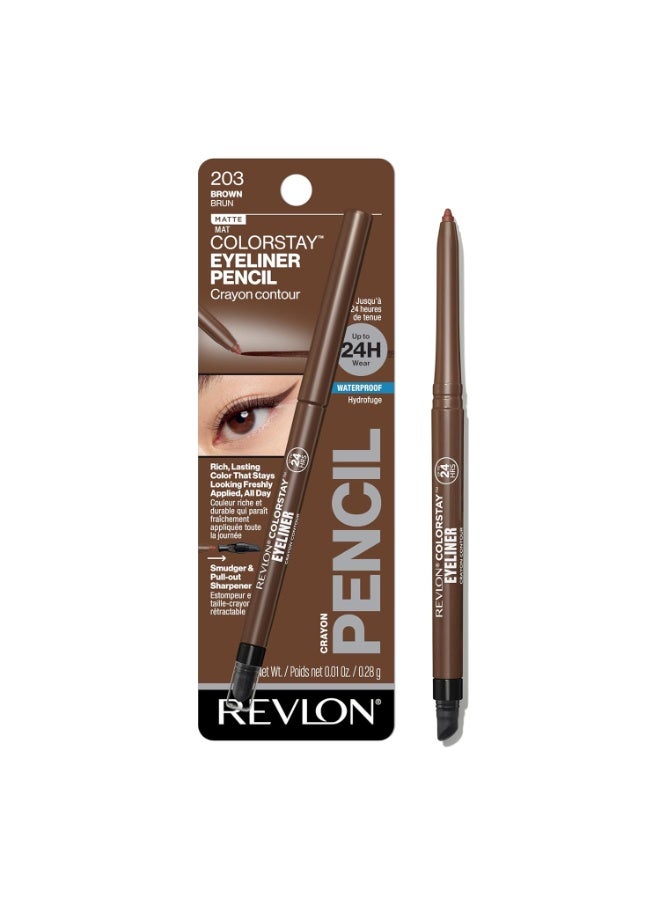ColorStay Pencil Waterproof Eyeliner, Smudge-Proof, Eye Makeup with Built-In Sharpener, Packaging May Vary, 203 0.01 oz Brown
