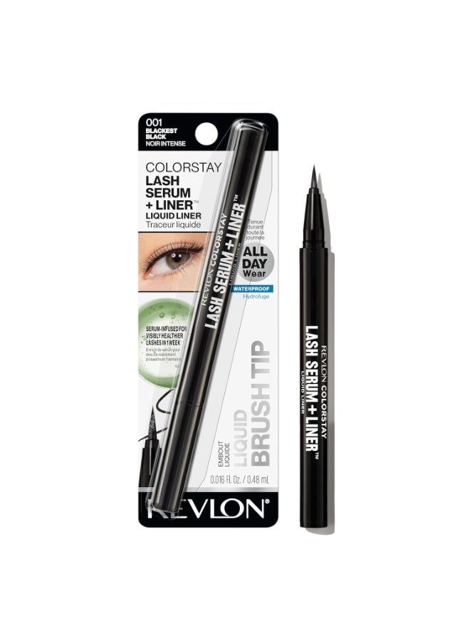 ColorStay Lash Serum + Liner, Waterproof Eyeliner, Healthier Looking Eyelashes, Smudge-Resistant Flexible Brush Tip, 001 001 Blackest Black