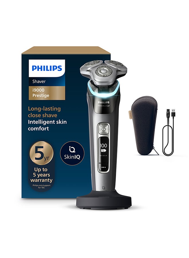 i9000 Prestige Wet & Dry Shaver XP9202/10 | Ultra-close, gentle shave | Flexible heads adapt to contours | Comfort for sensitive skin | Charging stand | 60 min cordless | Travel case
