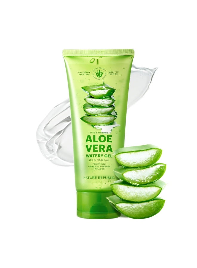 Republic MILD & MOISTURE ALOE VERA WATERY GEL (TUBE) Quick Hydration & fast absorbing non-sticky texture, aftersun cooling pack, Moisturizing Face Skin & Hair,korean skin care All Skin Types 8.45 fl.ozFluid Ounce