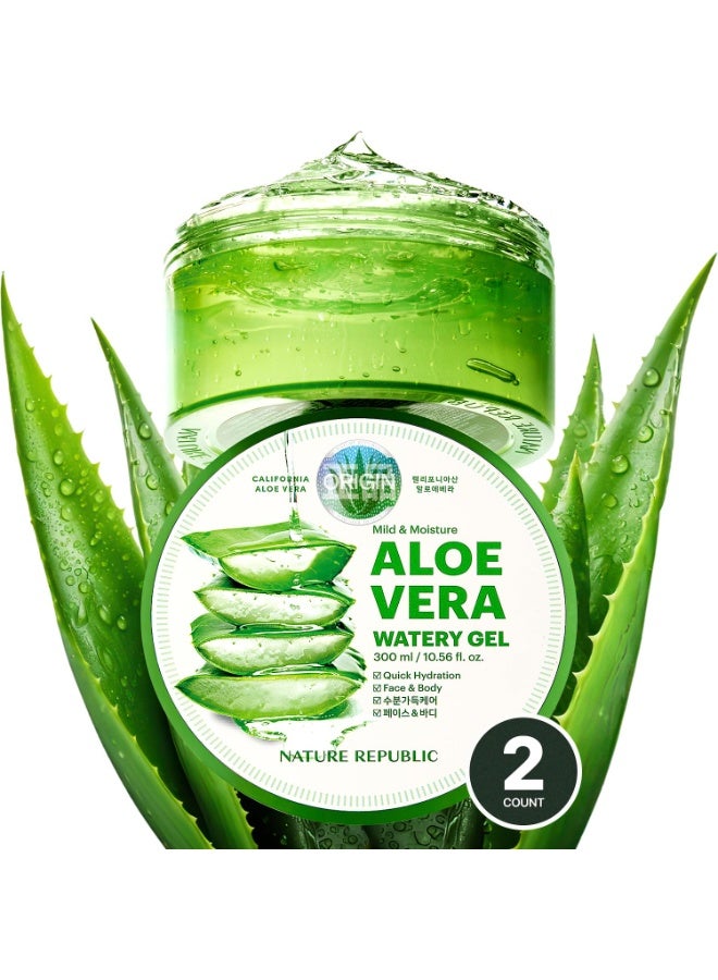 MILD And MOISTURE ALOE VERA WATERY GEL (2 PCS) Quick Hydration & fast absorbing non-sticky texture, Aftersun And Aftershave, Moisturizing Face Skin And Hair,korean skin care All Skin Types 10.56 fl.ozFluid Ounce