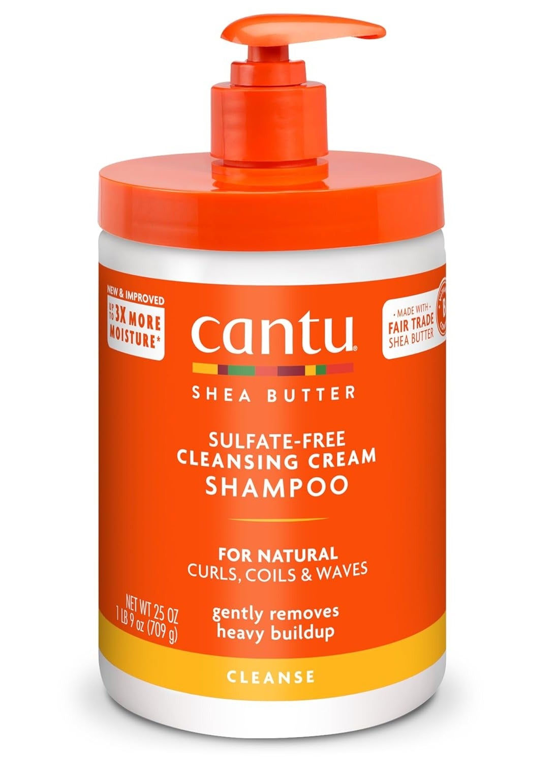 Cantu Sulfate-Free Cleansing Cream Shampoo 739 ml - Shea Butter & Panthenol Formula Removes Heavy Build-Up, Gentle on Coily, Curly & Natural Hair