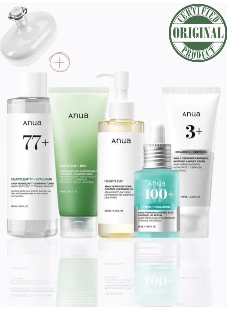 Heartleaf & PDRN Brightening Hydration Skincare Bundle- Heartleaf Pore Control Cleansing Oil, Heartleaf Quercetinol Pore Deep Cleansing Foam, Heartleaf 77 Soothing Toner, PDRN Hyaluronic Acid Capsule 100 Serum & 3 Ceramide Panthenol Moisture Barrier Cream 650ml