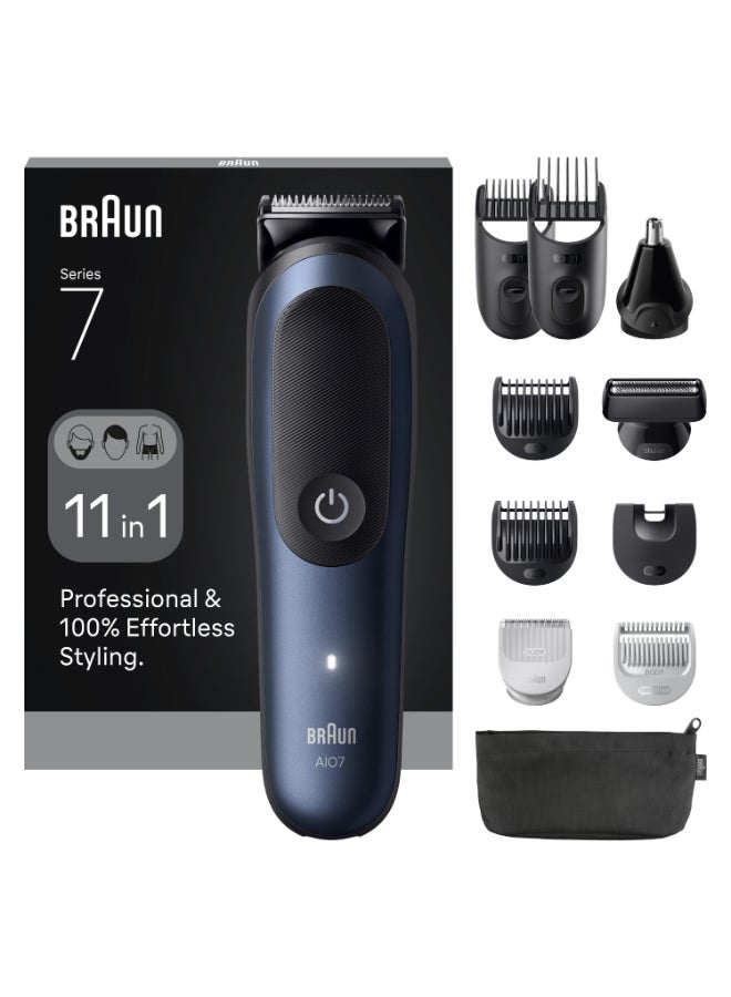Braun All-in-One Series 7, 11in1 Grooming Kit, Charging Stand, ProBlade, AIO7540 Metallic Dark Blue