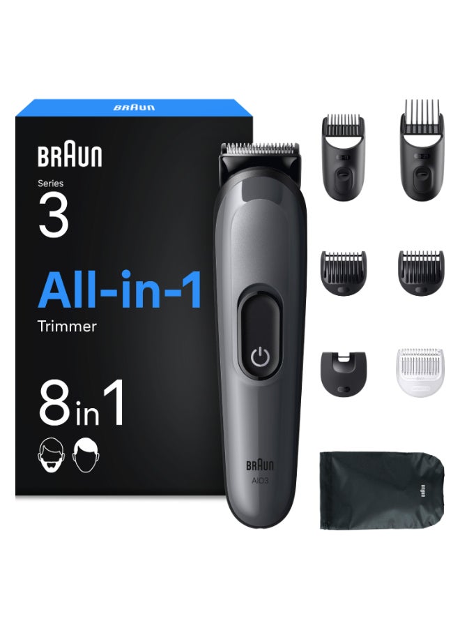 Braun All-in-One Series 3, 8in1 Grooming Kit, Ultra Sharp Blade, 14 Lengths, AIO3540 Metallic Black