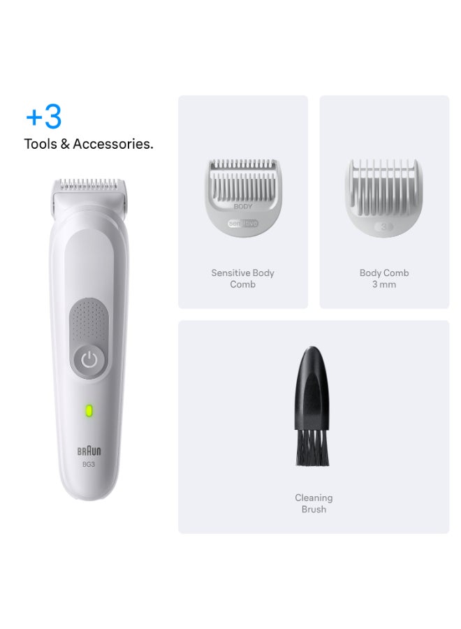 Braun Body Groomer Series 3, +3 Grooming Tools, Groom & Trim Hair, BG3530 Metallic White - image 7