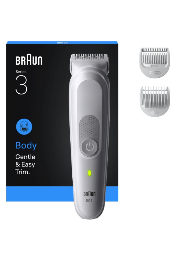 Braun Body Groomer Series 3, +3 Grooming Tools, Groom & Trim Hair, BG3530 Metallic White